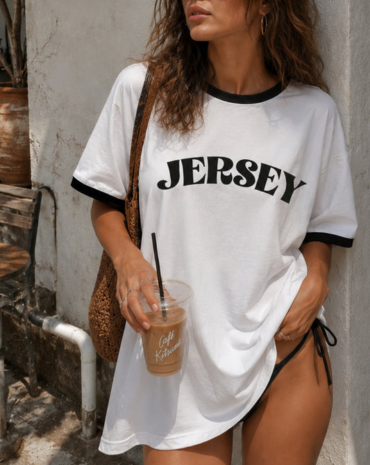 Jersey Girl Oversized Ringer Tee | Graphic T-Shirt | Coastal Jersey Shore Style
